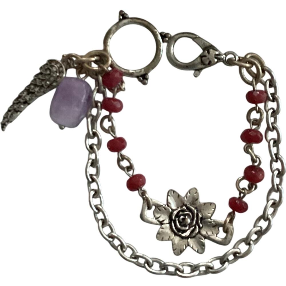 Lucky Brand Silver with Amethyst and Charm Bracelet NWT